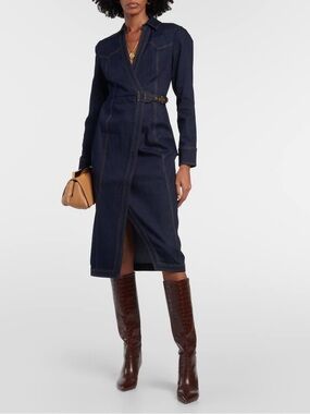 Veronica Beard Dark Navy Wrap Denim Long-Sleeve Dress